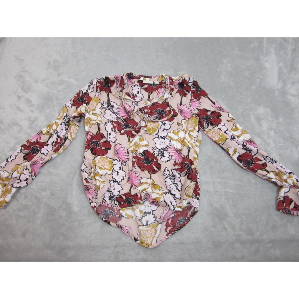 Hinge Floral Blouse Women S Pink Burgundy Tie Neck Long Sleeve Boho